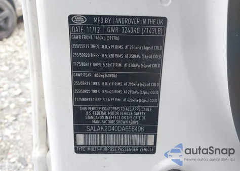 2013 Land Rover Lr4 z USA, uszkodzony, nr VIN SALAK2D40DA656408